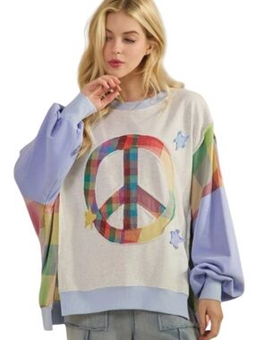 384:  SAGE + FIG NWT LIGHTWEIGHT SWEATSHIRT BLUE MULTI (H4)